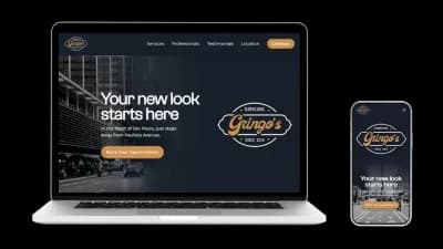 A laptop and a mobile mockup displaying Gringo's barbershop website.